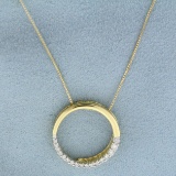 1/2ct Tw Diamond Circle Pendant On Box Chain In 14k Yellow Gold