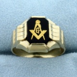 Onyx Masonic Ring In 10k Yellow Gold