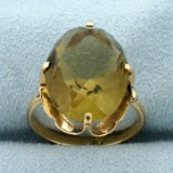 Vintage 9ct Golden Citrine Solitaire Statement Ring In 14k Yellow Gold