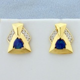 Opal And Diamond Earrings In 14k Yellow Gold