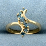 1/3ct Tw Blue Diamond Wave Design Ring In 14k Yellow Gold