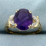 5ct Amethyst And Diamond Ring In 14k Yellow And White Gold