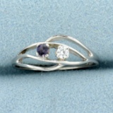 Amethyst And Cz Ring In 10k White Gold