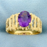 Unique Amethyst Solitaire Ring In 14k Yellow Gold