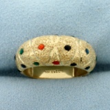 Multi Color Enamel Dome Ring In 14k Yellow Gold