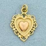 Two Toned Elegant Heart Pendant Or Charm In 14k Yellow And Rose Gold