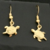 Sea Turtle Dangle Earrings In 14k Yellow Gold