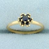 Vintage Sapphire Flower Design Ring In 14k Yellow Gold