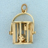 Dice In Cage Mechanical Pendant In 14k Yellow Gold