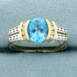 2.5ct Swiss Blue Topaz And Diamond Ring In 14k Yellow And White Gold