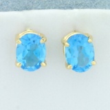 3ct Tw Swiss Blue Topaz Stud Earrings In 14k Yellow Gold