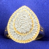 Vintage 1ct Tw Diamond Pear Shaped Statement Ring In 10k Yellow Gold