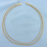 Italian Made Double Strand Diamond Cut Omega Necklace In 14k Yellow Gold