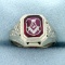 Lab Ruby Masonic Ring In 10k White Gold