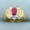 Vintage Natural Ruby And Diamond Ring In 14k Yellow Gold