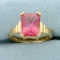 Vintage 4ct Pink Sapphire And Diamond Ring In 14k Yellow Gold