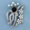 Vintage Tahitian And Akoya Pearl And Diamond Pin Or Brooch In 14k White Gold