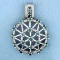 Art Deco Style Green Sapphire And Diamond Pendant In 14k White Gold