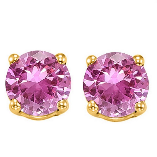 6mm Lab Pink Sapphire Stud Earrings In 10k Yellow Gold