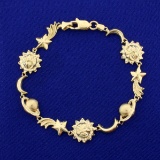 7 Inch Astronomy Moon Sun Shooting Star Bracelet In 14k Yellow Gold