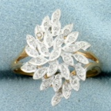 1/8ct Tw Diamond Nature Leaf Design Ring In 10k Yellow And White Gold