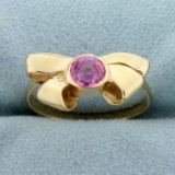 Pink Sapphire Bow Design Ring In 14k Yellow Gold