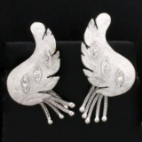 Feather Design Tassel Diamond Earrings In 14k White Gold