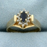 Natural Sapphire And Diamond Ring In 14k Yellow Gold