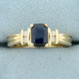 Natural Sapphire And Diamond Ring In 14k Yellow Gold