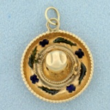 Mexico Enamel Sombrero Pendant Or Charm In 14k Yellow Gold