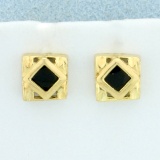 Vintage Onyx Earrings In 14k Yellow Gold