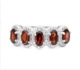 Garnet 5-stone Halo Ring In Sterling Silver