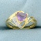 Amethyst And Diamond Ring In 10k Yellow Gold