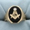 Masonic Diamond And Onyx Ring In 14k Yellow Gold