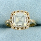 2ct Tw Asscher Cut Moissanite And Diamond Double Halo Engagement Ring In 10k Yellow And White Gold