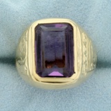 Men's Heavy 8ct Amethyst Statement Ring In 14k Yellow Gold