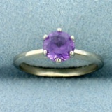 3/4ct Lab Purple Sapphire Solitaire Ring In 10k White Gold