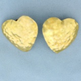 Hand Crafted Hammered Design Heart Statement Earrings In 18k Yellow Gold