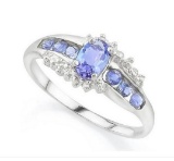 Tanzanite & Diamond Ring In Sterling Silver