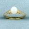 Cultured Pearl Solitaire Ring In 10k Yellow Gold