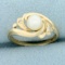 Cultured Pearl And Diamond Bypass Style Ring In 14k Yellow Gold