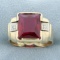 Mens Vintage 6ct Lab Ruby And Diamond Ring In 14k Yellow Gold