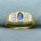 Natural Sapphire And Diamond Ring In 14k Yellow Gold