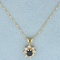 Natural Sapphire And Diamond Pendant On S Link Chain Necklace In 14k Yellow Gold