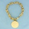 Designer Link Chain Bracelet With Large Circle Charm In 14k Yellow Gold