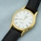 Vintage Womens Omega Deville Push Button Quartz Wrist Watch In 14k Gold Plate
