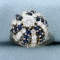 Vintage Cactus Design 2 1/2ct Tw Diamond And Sapphire Ring In 14k White Gold