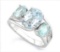 Large Aquamarine & Blue Topaz 3-stone Diamond Ring In Sterling Silver