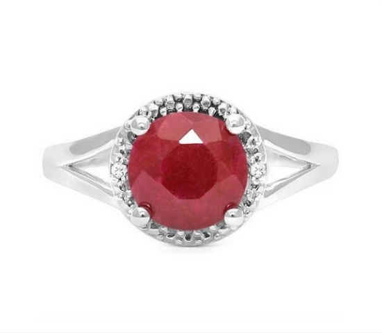 1.8ct Ruby & Diamond Ring In Sterling Silver