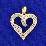 3/4ct Tw Round And Baguette Cut Diamond Heart Pendant In 10k Yellow Gold
